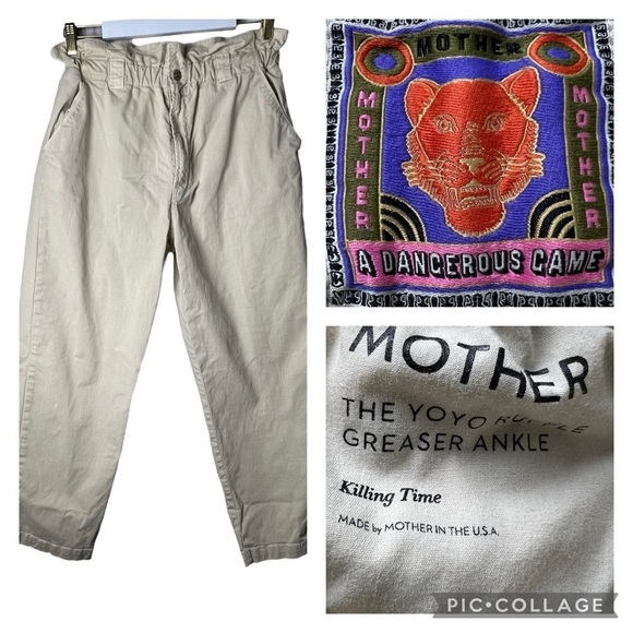 MOTHER High Paper Bag Waist Khaki Tan Pants Size 31 Yo-yo Ruffle Greaser Ankle - Picture 2 of 13